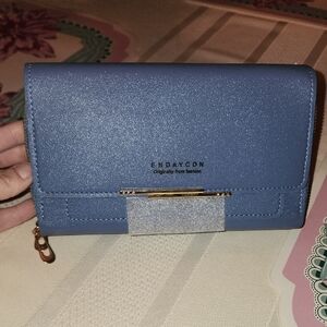 Blue Women's Clutch Double Zipper Large Capacity With Phone Case.